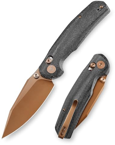 TRIVISA Hornet-BM – Couteau Pliant, Lame de 8,5 cm en acier Sandvik 14C28N Finition Or Rose, Manche en Micarta Noir, Couteau de Poche avec Clip de Ceinture (Or rose)