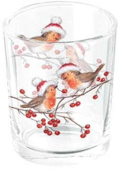 Ambiente Glas Teelichthalter 6,5 cm hoch Weihnachten Advent Vögel Serie Christmas Robins