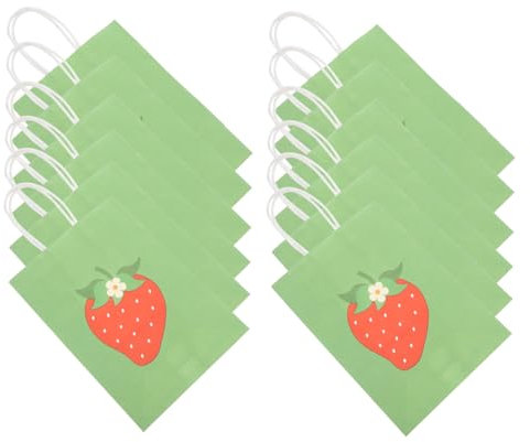 SHOWERORO 12 Stück Erdbeer Geschenktüten Aus Papier Mit Griffen Mittelgroß Strapazierfähig Für Kindergeburtstage Und Partys Vielseitige Snack Und Geschenktragetaschen
