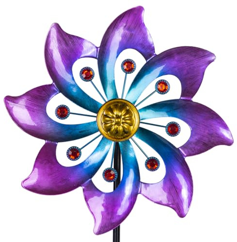 VEWOGARDEN Garten Metall-Blumen-Windspinner für den Außenbereich, kinetische Windskulpturen und Spinner für Garten, Rasen, Terrasse Dekorationen, Blau-Violett