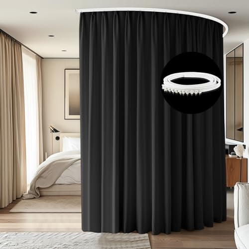 cbsroro Raumteiler-Vorhänge, Deckenvorhangschienensets, Verdunkelungsvorhänge, Deckenschiene für Vorhang, flexibler Schienenvorhang, extra breit, B 12,5 x H 2,1 m, Schwarz