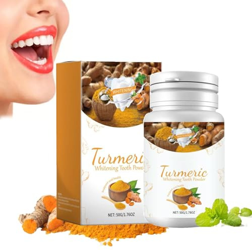 Turmeric Whitening Tooth Powder, Teeth Whitening Powder, Teeth Whitening Pulver für weiße Zähne,Zahnaufhellung und Bleaching Pulver mit sichtbaren Reinigung Effekt, Zähne aufhellen, Zahnreinigung (1)
