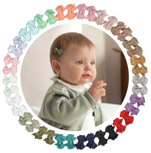 JOYOYO 40 Stück Baby Haarschleifen Baby Haarspangen Handwerk Kleine Größe 3.5 cm Schleife, kleine Haarspangen Speziell für Neugeborene Feines Haar