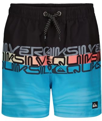 Quiksilver Volley Badehose für Jungen mit UPF 50+ Sonnenschutz, schnell trocknende Badeanzug-Shorts, Schwarzer Wortblock, 10-12