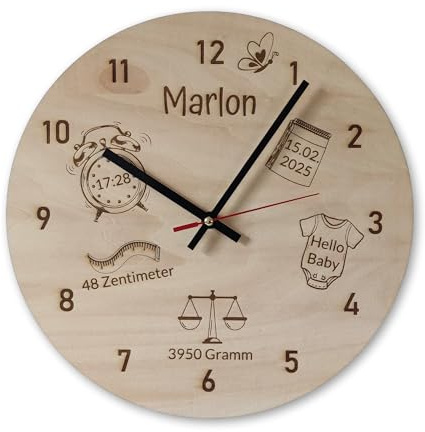 Personalisierte Wanduhr Holz mit Geburtsdaten Geburtsuhr Babygeschenk Geburtsdatum Junge Mädchen