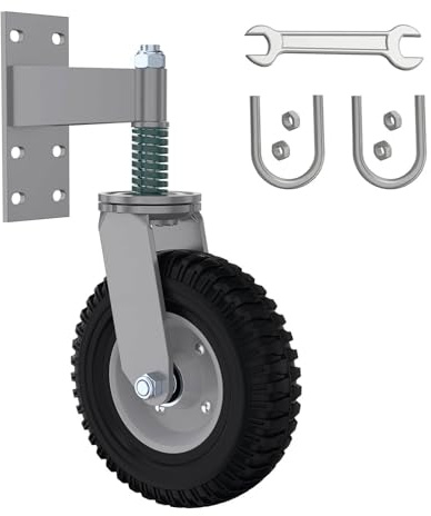 Fence Gate Wheel 8 inch, Heavy Duty Spring-Loaded Gate Castor, 600lb Load Capacity, 360 Degree Rotation Wheels with Screws, Castor Wheel for Wooden Gates, Metal Gates