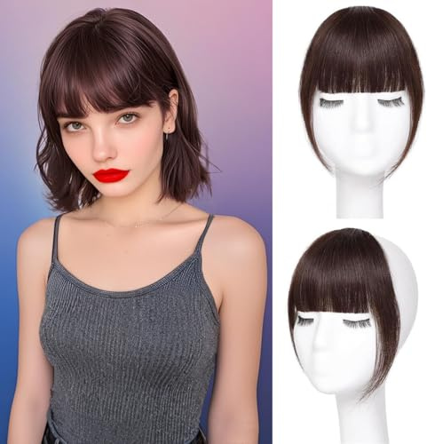 Haarteil aus natürlichem Echthaar mit Koteletten, unsichtbarer Clip in Pony, Haarteil für sofortiges Volumen und Styling, Vielseitigkeit, perfekt zur Fixierung des Haaransatzes (ordentlich, 12 g