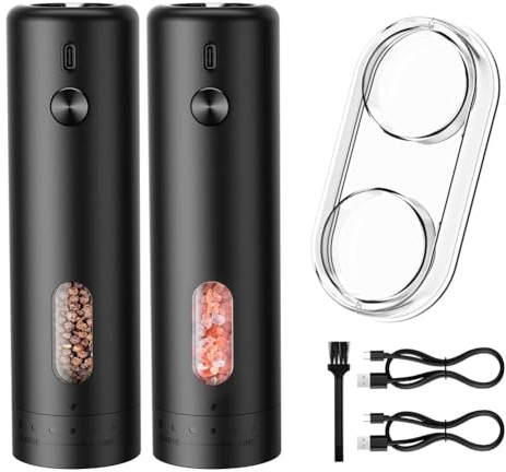 Louttary Ensemble de Moulin à Sel et à Poivre Électrique - Moulin à Sel et à Poivre Automatique Rechargeable par USB, Ensemble de Salières et Poivrières