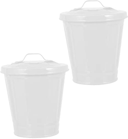 TOPPERFUN 2pièces Poubelle De Bureau Galvanisé Avec Couvercle Petite Corbeille Multifonction Pour Bureau Pot De Fleur Et Rangement Élégant Blanc