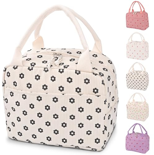 HZHSGLY Strawberry Lunch Bag, Kids Lunch Bag Cute Insulated Large Capacity Leak Proof Lunch Organizer for Work School Picnic Travel Beach Gifts Women Wife (Beige Chrysanthemum)