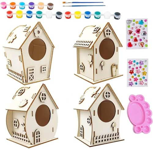 ETUCYNG Kit de Construction de Maison d'oiseau pour, kit de Construction de Maison d'oiseau pour Adultes - Artisanat décoratif en Bois inachevé avec Corde et Colle pour 8 à 12 en