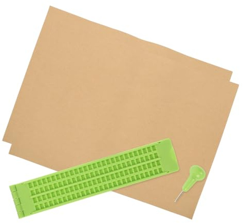 FOMIYES Tavoletta Braille Portatile Stilo in Plastica 27 Righe e 30 Celle e 2 Fogli per Esercizi, Strumento Semplice per Scrivere per Non Vedenti