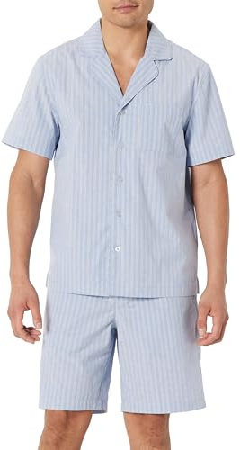 Amazon Essentials Pyjama Court à Col Cranté en Popeline de Coton Extensible Homme
