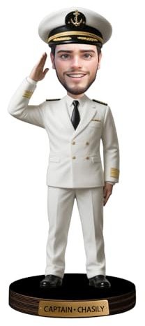 Personalisierte nautische Kapitäns-Karikatur-Skulptur, Ornament für Crew, Männer und Frauen, individueller Kapitäns-Fotoname, Portrait, Schreibtischdekoration, lustiger Kompass, Statue, Plakette für