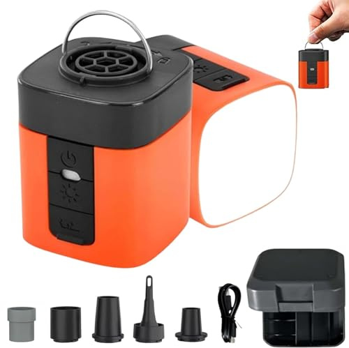 Airburst Pro – Compact Electric Pump with Vacuum & Led Light, Elektrische Luftpumpe mit 5 Düsen, Tragbare Multifunktion Mini Pumpe zum Inflate und Deflate für Camping, Luftmatratze