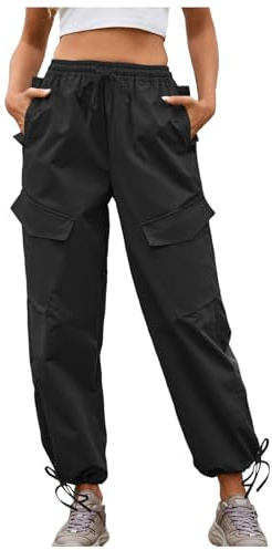 Générique Pantalon Cargo Femme Cuisine Jogging Y2k Noir Grande Taille Elastique Militaire Haute Streetwear De Travail Randonnée Pantalons pour Femmes Baggy Léger Estival B-Le Noir M