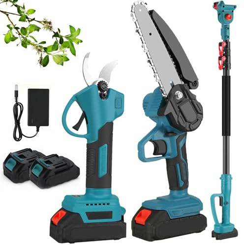 GYKOZY 3 et 1 Perche sans Fil Scie à Main à Branche Haute, Sécateur électrique, avec Perche d'extension de 2m, pour Arbres et arbustes Jardin fruitier Ciseaux Outils