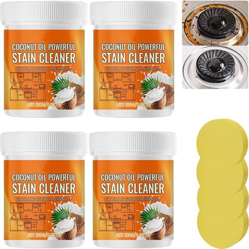 Nettoyant puissant polyvalent pour la cuisine, pâte nettoyante à l'huile de noix de coco, dégraissant robuste pour cuisinière, four, casseroles et poêles (4 pièces)