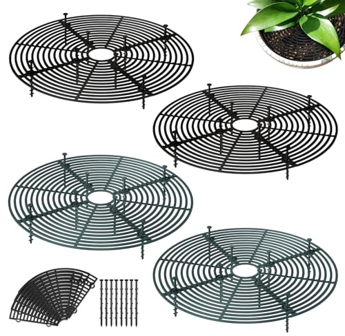 SHIQUAN 4 Pièces Protection Plante Chat, 30 cm Grille Protection Plante, Grille de Fond de Pot de Fleurs Ajustable, Convient pour la Protection des Végétaux (Noir, Vert)