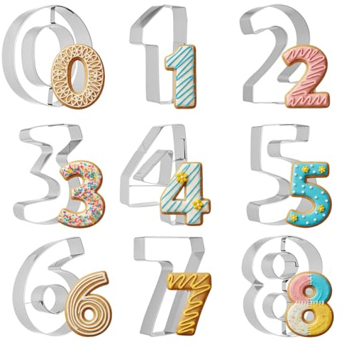 9PCS Number Cookie Cutters Set, 2.5“Birthday Numbers 0-8 Stainless Steel Cookie Cutters for Baking Number Shaped Cutter Baking Tool for Homemaking Biscuits, Cookies, Dough(6 Reverses to 9)