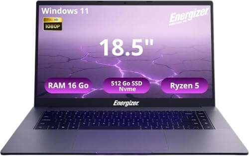 Energizer EnergyBook Pro 18.5 Pouces FHD PC Portable (AMD Ryzen 5 3500U 3,7 GHz, RAM 16Go DDR4, SSD 512Go, AMD Radeon Vega 8, Windows 11) - Clavier AZERTY, Gris