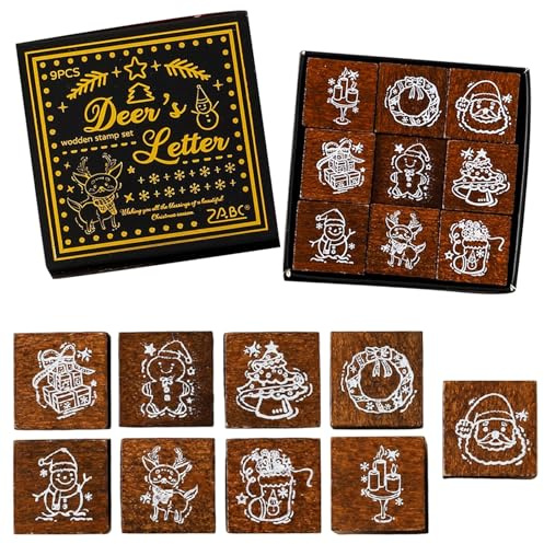 UJBVCX 9 Stück Weihnachten Stempel Set, Klein Motivstempel, Weihnachtsstempel, Ideal für Basteln von Karten, Weihnachtskarten, Scrapbooking und Geschenkpapier (2)