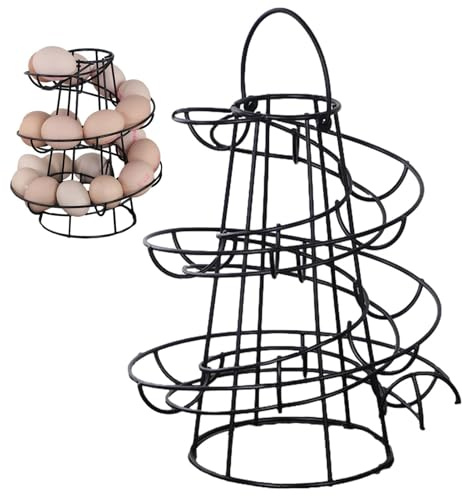 Egg Storage Holder - Spiral Egg Dispenser Holder - Free Standing Wire Eggs Skelter Save Space Arranged In Chronological Order for Kitchen, Restaurant It Can Hold 12-18 Eggs