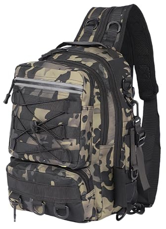 TOUKBEAU Fishing Bag Tackle Storage Backpack | Large Military Tactical Waterproof Gear Bag with Sling, Green Camouflage Carrier Case for Fishing Accessories, Hunting Hiking