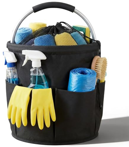 NBOUOU Cleaning Caddy with Handle, 18L Multi Pocket Large Organiser Bag, Foldable Cleaning Caddy Supplies Bag, Oxford Fabric Storage Hamper, Waterproof Garden Tools Bags for Home, Kitchen, Bathroom