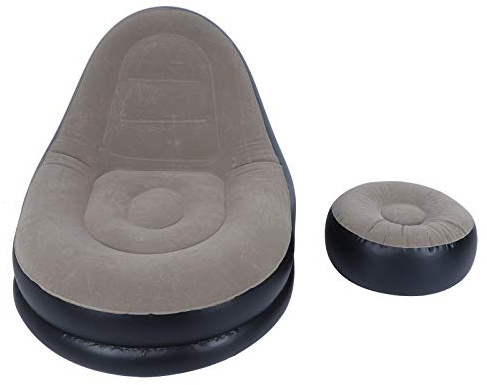 Gucagle Inflatable Folding Recliner Sofa Chair Portable Comfortable Lounger with Footstool for Living Room Balcony Garden Outdoor Leisure Flocking PVC Material 150x100x85cm