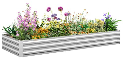 Outsunny Jardinera Exterior Grande Rectangular Acero 241x90,5x30 cm Plata