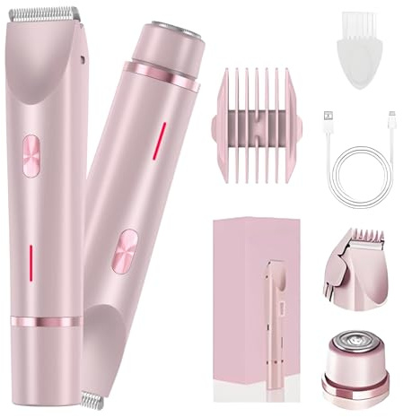 Vendyle 2-In-1 Damen Körperrasierer, Bikini Trimmer, Elektrischer Rasierer Damen, Intimrasierer für Frauen, IPX7 Wasserdicht Nass Trockenrasierer für Achseln, Beine, Bikinizone (Rosa)
