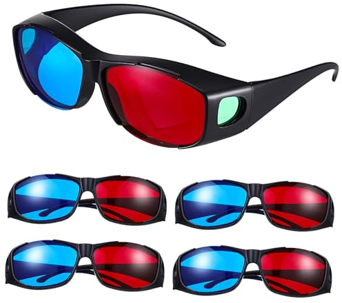 SHERCHPRY Occhiali 3d Rossi e Blu in Plastica Leggera, Set da 5 Pezzi per Film 3d a Casa, Visione Nitida e Comfort Prolungato, Adatti per Adulti