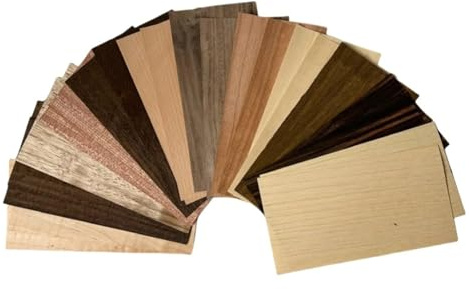 Lot de 24 plaques de placage en bois naturel pour travaux de marqueterie et d'incrustation avec 24 feuilles de placage de bois domestique et exotique