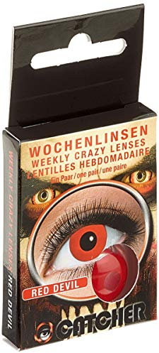 Zoelibat farbige Kontaktlinsen rot ohne Stärke, Red Devil, 1 Paar Wochenlinsen, weiche Augenlinsen für Halloween, Karneval und Fasching