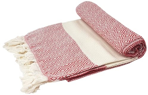 Stefano Ferrante ELMAS Hamamtuch Saunatuch Pestemal Fouta Strandtuch Badetuch Handtuch Baumwolle Backpacker 100x180 cm (Rot)