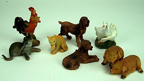 Unbekannt Hoftiere 7 Teile aus Polyresin, bis 6 cm, Krippenfiguren, Krippentiere