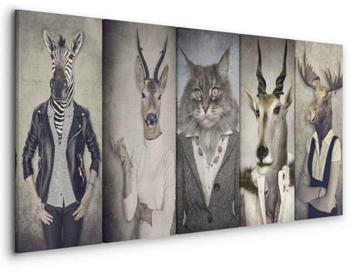 murando - Wandbilder Set XXL Arbeitstiere 220x80 cm 5 tlg Leinwandbild Leinwand Bilder Wand Deko Bilder Wohnzimmer Bild Schlafzimmer Leinwandbilder Wandbild Groß - Hirsch Katze Natur Tier g-B-0041-b-m
