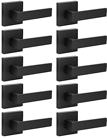 KNOBWELL 10 Pack Single Sided Heavy Duty Black Interior Door Handles Right/Left Handing Dummy Lever Dummy Function Matte Black Door Handle 0.93 lb One Lever (Only One Side Use)