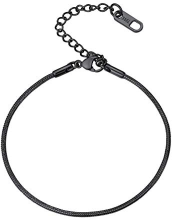 PROSTEEL 21cm Brazalete Mujer de Serpiente, Pulsera Negra de Eslabones Redondos
