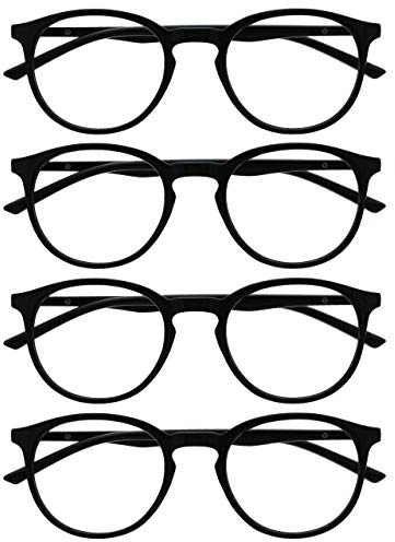 OPULIZE Met Lesebrille 4er Pack Schlank Runder Rahmen Federscharniere Kratzfest Schwarz Herren Damen RRRR60-1 +3.00