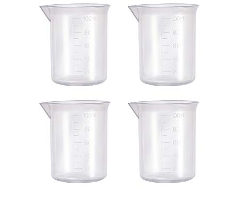Othmro Plastic Laboratory Water Liquid Container Measuring Beaker 100ml 4Pcs Good for Kitchen Bake