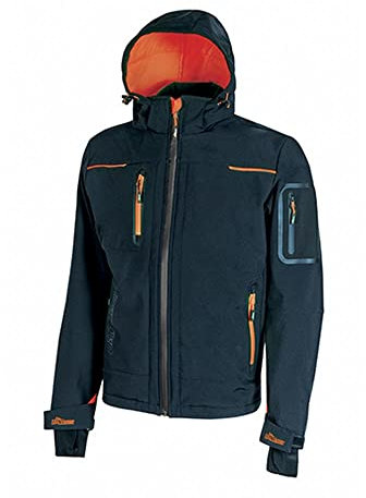 U-Power SPACE, Giacca Softshell, con Cappuccio Staccabile, Tasche Ampie, Full Zip, Antivento, Impermeabile, Tessuto Resistente, Confortevole (DEEP BLUEE - L)