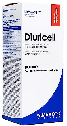 YAMAMOTO Research, Diuricell 1L, Suplemento Drenante de Extractos Vegetales, Optima para la Hinchazón, Retención de Líquidos y Anticelulítico, Sabor Fruta del Bosque