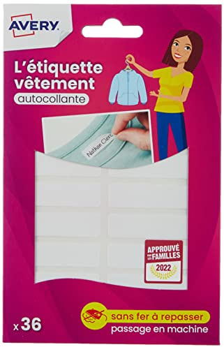 AVERY Selbstklebende Etiketten für Kleidung, 108 Stück (3 Beutel à 36 Stück), 45 x 13 mm, weiß, personalisierbar