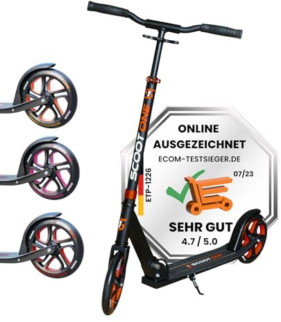 Scoot One Aluminium Scooter orange S 2 – höhenverstellbarer Aluminiumroller – Cityroller für Kinder und Erwachsene - Roller ABEC 7 205 mm