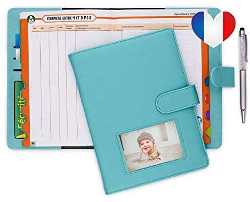 Protege carnet de sante bebe enfant personnalise pour Garçon avec STYLO | Couverture carnet | Pochette ordonnance et carte vitale | BONUS autocollants | Coffret cadeau naissance original