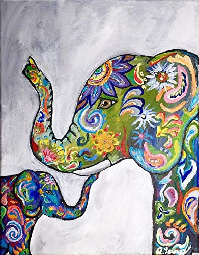 XCSQTYMY Malen Nach Zahlen Bunter Elefant DIY Ölgemälde Vorgedruckt Leinwand Paint by Numbers Geschenk für Home Wall Dekor Malen Nach Zahlen Erwachsene