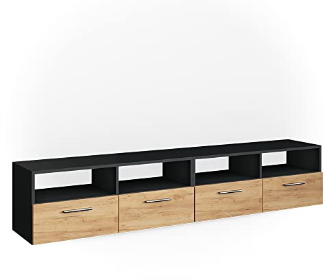 Vicco Lowboard Diego, Anthrazit, 190 x 38 cm | geeignet als TV-Untergestell mit offenen Ablageflächen