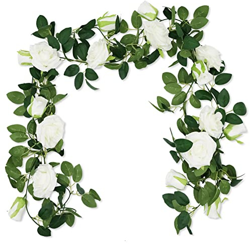 SZXMDKH Guirlande de Roses Artificielles, Lot de 2 6,5 Pieds Fausses Fleurs de Rose en Soie Suspendues Vigne Artificielle pour Mariage, Fête, Festival, Décoration de Chambre, Bureau, Jardin